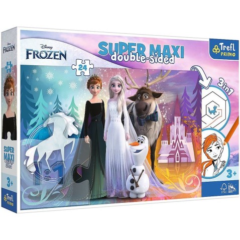 Trefl Puzzle 3v1 maxi obojstranné 24 dielikov Šťastná krajina Ľadové kráľovstvo/Frozen