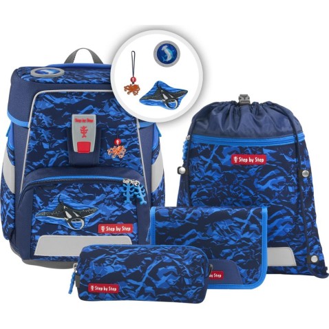 Školská aktovka SPACE pre prvákov – 5-dielny set, Step by Step Manta Rio
