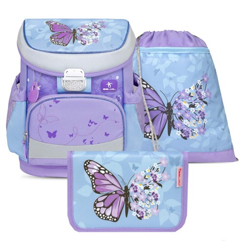 Aktovka pre prváka Belmil MiniFit 405-33 Purple Blue Butterfly SET