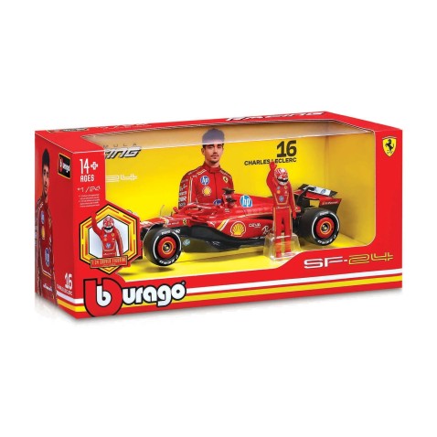 Bburago - RACE F1 s figúrkou jazdca, Ferrari SF-24.2024, 16 Charles Leclerc, 1:24