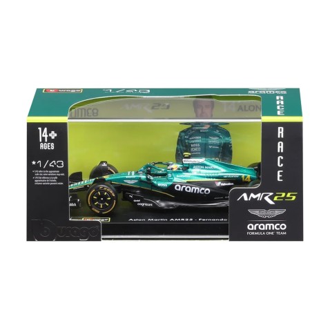 Bburago - RACE F1 v dekoratívnom boxe, Aston Martin AMR25.2025, 14 Fernando Alonso, 1:43