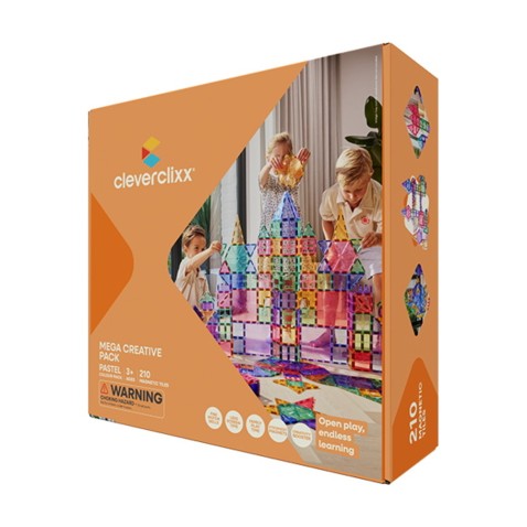Cleverclixx – Magnetická stavebnica Mega Creative Pack Pastel – 210 ks