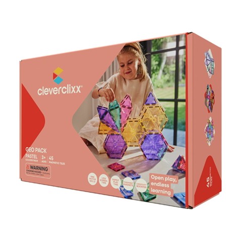 Cleverclixx – Magnetická stavebnica Geo Pack Pastel – 45 ks
