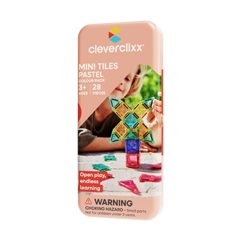 Cleverclixx – Magnetická stavebnica Mini Tiles Pack Pastel – 28 ks