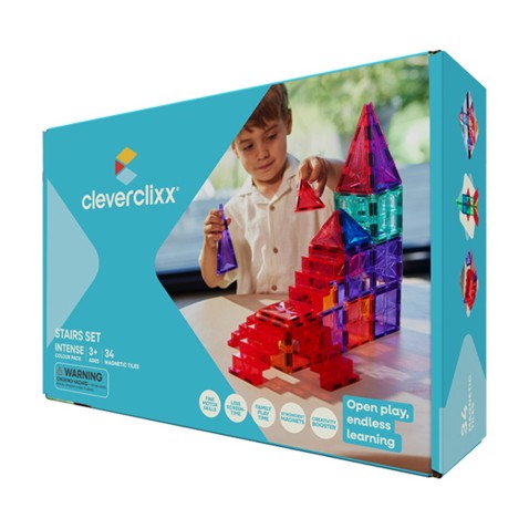 Cleverclixx – Magnetická stavebnica – Súprava so schodmi Intense – 34 ks