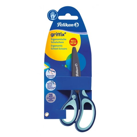 Detské ergonomické nožničky Griffix s guľatou špičkou - pre ľavákov, modré, na blistri