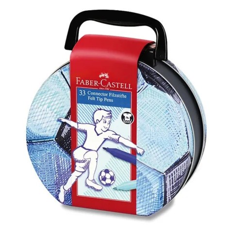 Detské fixky Faber-Castell Connector v kufríku - futbal, 33 farieb