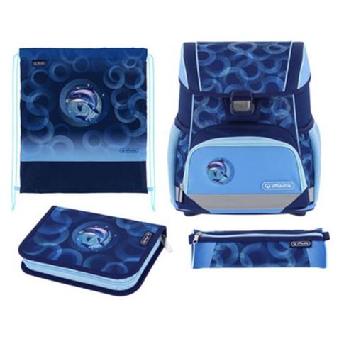 Školská aktovka Herlitz Loop Dolphin Ride – 4-dielny set