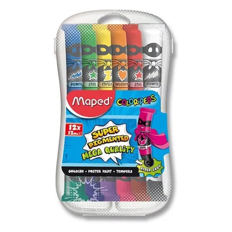 Maped Color’s Peps Temperové farby, 12 farieb, tuba 12 ml