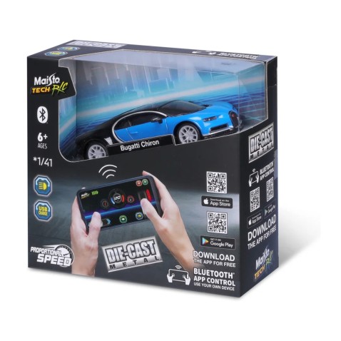 Maisto RC – Die-Cast Metal – Bugatti Chiron so svetlami, 1:41, 2,4 GHz, USB, XTR, Bluetooth 5.0