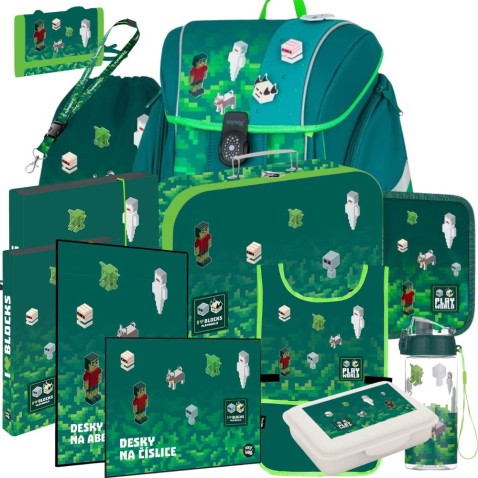 Školská aktovka Oxybag Premium Light Playworld Pixel – 13-dielny set