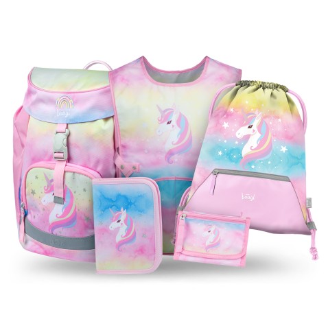 Školský batoh BAAGL Airy Rainbow Unicorn – 5-dielny set
