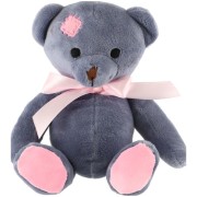 Medveď sediaci s ružovou mašľou 18cm modrý
