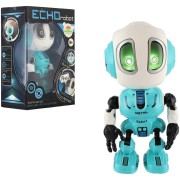 Robot ECHO opakujúce vety kovový 12cm modrý na batérie so zvukom so svetlom