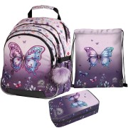 Školský batoh pre prvákov Ulitaa Motýľ, 3dielny set peračník veľký